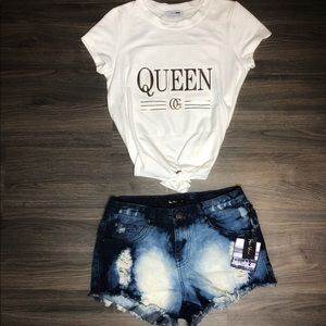 Full Outfit- White tee and jean shorts Brand New!